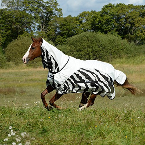 Bucas Buzz-Off Rain Zebra Full Neck - Fliegendecke/Ekzemerdecke, im Rückenbereich wasserdicht und atmungsaktiv, Groesse:115