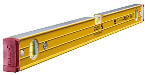 STABILA Magnet-Wasserwaage Type 96-2 M, 81 cm, extrasteifes Alu-Profil, extrastarke Seltenerd-Magnete, 1 Horizontal-/2 Vertikal-Libellen, stoßdämpfende Endkappen, Rutsch-Stopper, Made in Germany, Gelb