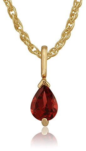 Gemondo Donna 375 Oro 9ct Oro Giallo Pera Granato Classico Piedini Set Collana con Ciondolo Rosso 45cm