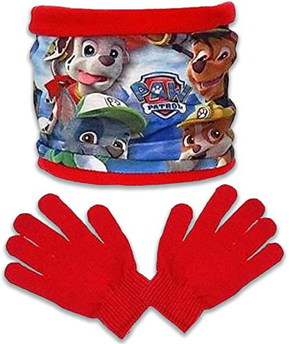 Paw Patrol Winter-Set mit Schlauchschal und Handschuhe Schal mit kuschelig, weichem Fleece gefüttert - Rot