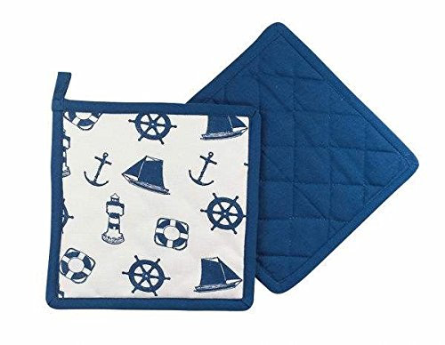 2 Stück- Maritim- Design- Topflappen 20x 20 cm, gesteppt. Marineblau