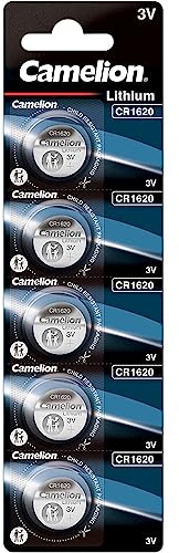 Camelion 13005620 - Lithium Knopfzellen-Batterie CR1620 mit 3 Volt, Set mit 5 Batterien, Kapazität 90 mAh, für verschiedenste Geräte- und Verbraucheranforderungen
