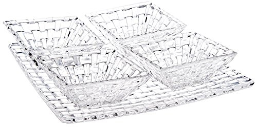 Nachtmann 5-teiliges Servierset aus 1x Platte 28x28 cm und 4x Schalen Ø 12 cm, Bossa Nova, 90023, Servierplatte und Servierschalen aus Kristallglas, spülmaschinenfest