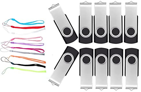 FEBNISCTE 10 Stück USB Sticks 4GB Speicherstick Einklappbare | Metall Flash Drive Daten-Speicherung Pendrive 4 GB 10er Pack Schwarz USB Flash Laufwerk Abschlussgeschenk für Schüler