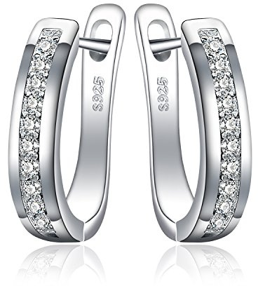 JewelryPalace Creolen Silber Damen Ohrringe, 925 Sterling Silber Creolen mit AAA Zirkonia, Klein Schlafen Kreolen,Huggie Hoop Ohrringe Sterling Silber Schmuck Set Rosegold Gold