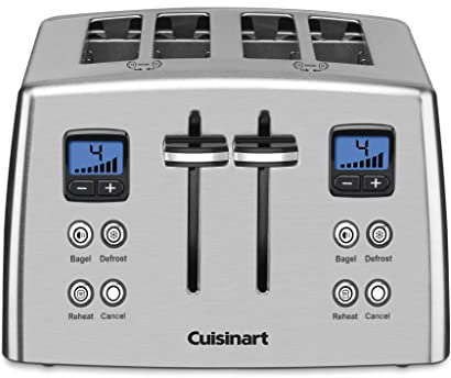 Cuisinart 4 Slice Countdown Motorized Toaster, Compact Design with Extra-Wide Slots for Toasting, Defrost & Reheat Functions, CPT-435P1, Stainless Steel