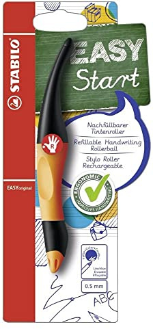 STABILO Ergonomischer Tintenroller für Rechtshänder EASYoriginal in orange/anthrazit - blau (löschbar) - inkl. Patrone