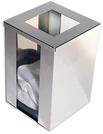 Schönbeck Design Handtuchablage Abwurfbehälter für Gästetücher aus Edelstahl und Glas Hochglänzend Poliert - Made in Germany