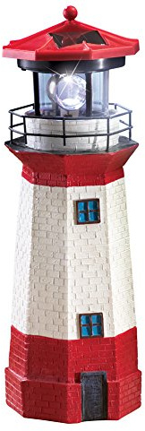Jumbl 15 Red Solar Lighthouse with Rotating LED – Nautical Outdoor Resin Décor for Coastal Gardens and Yards