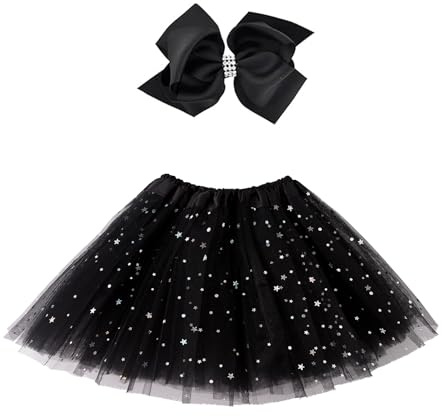 Jastore® Girls Layered Stars Sequins Tutu Skirt Princess Ballet Dance Dress (Black)