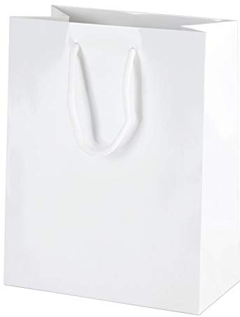 Thepaperbagstore 10 vita lyxiga glanslaminerade papperspåsar med snörhandtag – små 160 × 100 × 210 mm