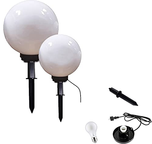 Dapo 2x Außen-Kugel-Leuchte MARLON D: 20 + 30cm, Kunststoff-Kugel weiß, mit Erdspieß, IP44, Garten-Deko-Lampe