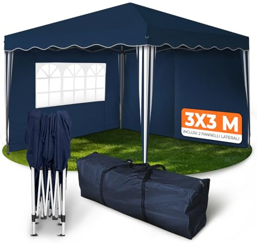 Kronenburg Fällbar paviljong vattentät takmått 3 x 3 m UV-skydd 50 paviljong i blått med 2 sidodelar