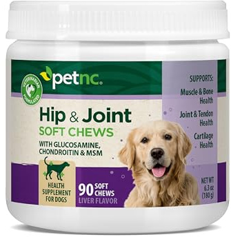 Petnc Hip & Joint Health Supplement for Dogs (90 Chews), Glucosamine Chondroitin MSM Dog Chews with Hyaluronic Acid, Liver Flavored Bone & Joint Support Supplement, For All Breeds