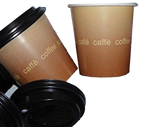 Lot de 200 gobelets en carton pour café 10 cl + couvercle noir avec bec verseur