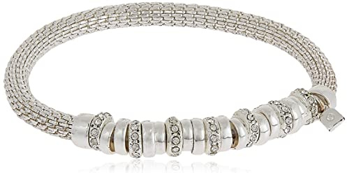 Nine West Women's Crystal Rondell Stretch Bracelet Silver Tone