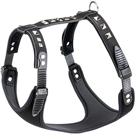 Ferplast Hundegeschirr große Hunde Giotto Luxor XL, aus echtem Leder mit silbernen Nieten, Halsumfang: 45-60 cm, Brustumfang: 70-85 cm, Schwarz