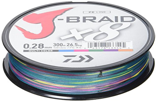 Daiwa J- Braid X8, Multicolor, 0.28mm, 26.5kg / 58.0lbs, 300m, Rund Geflochtene Angelschnur, 12755-128
