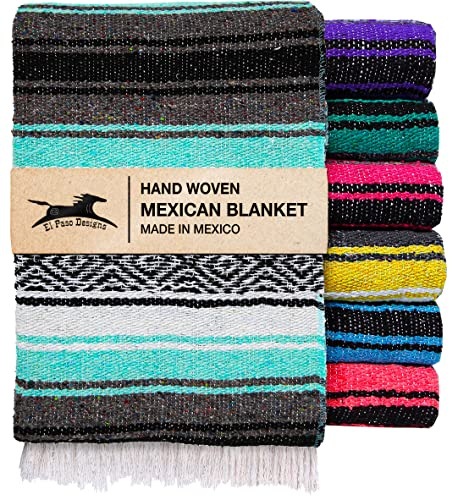 El Paso Designs Mexikanische Yoga-Decke – Bunte Falsa-Serape-Überwurf für Yoga, Strand, Picknick, Sattel oder Heimdekoration – weiche gewebte Boho-Decke (kühles Minzgrün und Grau)