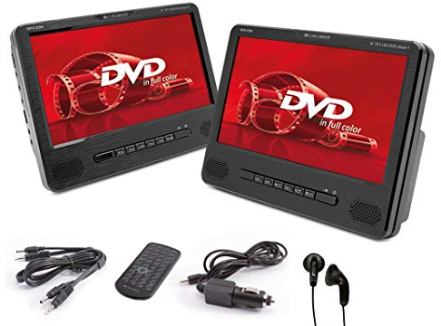 Caliber Lecteur DVD Portable - Voiture - 2 écrans - CD - DVD - VCD - MP3 - MPEG4 - DivX - JPEG - USB - Écran LED - Prise Jack 3,5 mm - Autonomie 1,5h - Noir - 9 Pouces