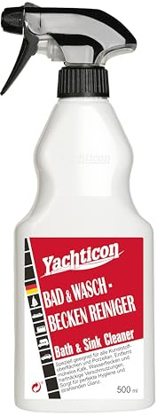 Yachticon Bad und Waschbecken Reiniger 500ml, Reinigungsmittel für Boot, Caravan, Wohnmobil, Entfernt Kalk, Seifenreste, Schmutz, Glanzpflege für Kunststoff, Emaille, Chrom, Sanitärreiniger