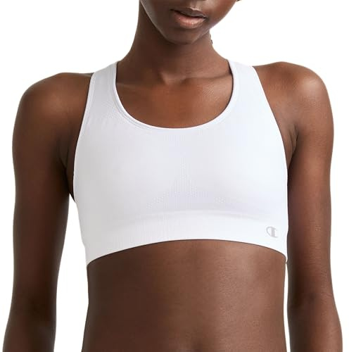 Champion Women's The Infinity Racerback Sports Bra, Moderate Support, Seamless, Moisture-Wicking, White, X-Large