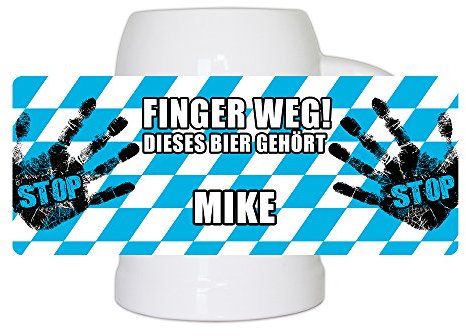 Lustiger Bierkrug mit Namen Mike und schönem Motiv Finger weg! Dieses Bier gehört Mike | Bier-Humpen | Bier-Seidel