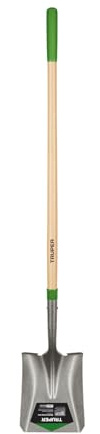 Truper Square-Point Shovel, Mid-Size Steps, 48-Inch Wood Handle with 6-Inch Grip, 16 Gauge Blade, Heavy-Duty Digging & Transfer Shovel (Model 31188)
