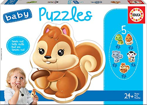 Educa - Baby Puzzles Animales. Set de 5 Puzzles Infantiles Progresivos de 3 a 5 Piezas. A Partir de 24 Meses (13473)