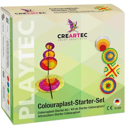 Artidee CREARTEC Colouraplast Starter-Set - Bastelset mit Kunststoffperlen - zum Kennenlernen der verblüffenden Schmelztechnik - mit 6 Farben & Schmelzformen - witterungsbeständig - Made in Germany