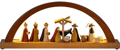 Richard Glässer Seiffen Schwibbogen Erzgebirge Christi Geburt, LED-Beleuchtung, neues Naturholzdesign, 01091