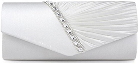 Eleoption Satin Elegant Damen Abendtasche Clutch Schultertasche f. Party Hochzeit Bankette Besuch Verabredung (Weiß)