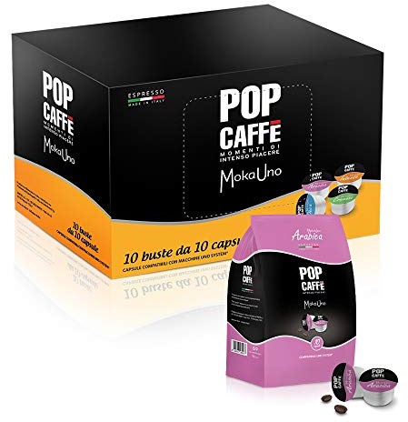 100 CAPSULE POP CAFFE' MOKA-UNO 3 ARABICO COMPATIBILI UNO SYSTEM ILLY KIMBO