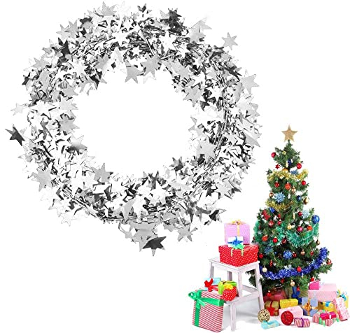 7.5m Star Shaped Tinsel Wire Garland for Christmas Trees Decoration Home Wedding Party Ornament(Sliver)