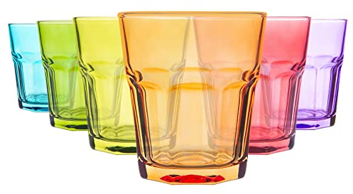 Rink Drink Coloured Water Glasses - 305ml - Set of 6 Drinking Glasses Dishwasher Safe Tumbler Cups Multicolour Stackable Drinkware for Celebration, Parties