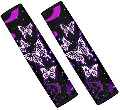 WELLFLYHOM Sicherheitsgurt-Polster für Auto, violett, Schmetterling, für Frauen, Autozubehör, weich und bequem, für Erwachsene und Mädchen, 2 Stück