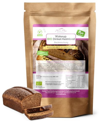 Dinkelbrot Brotbackmischung – Bio Keimbrot mit gekeimtem Dinkelmehl, für basisches Brot – Dinkelvollkornmehl, bio-zertifiziert, 750 g | WakeUp