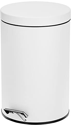 mDesign 3.2 Gallon/12 Liter Round Metal Step Trash Wastebasket, Garbage Container Bin for Bathroom, Powder Room, Bedroom, Kitchen, Craft Room, Office - Removable Liner Bucket - White