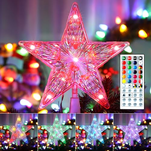 Brizled Small Star Tree Topper, 7.6 11 LED Lighted Christmas Tree Topper, Color Changing Solid/Flash Treetop w/Remote, Battery/USB Powered Xmas Tree Topper, RGB Tree Top for Christmas Tree