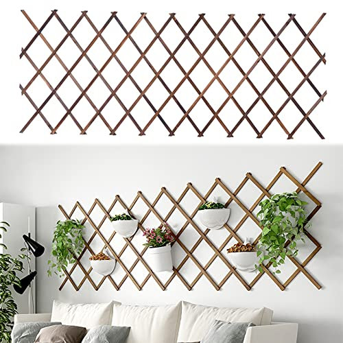 Grigliato Reticolato in legno , Traliccio Estensibile, Fioriera da Parete a Reticolo, Decorazioni Terrazza, per Appendere Planters Piante Rampicanti Balconi Terrazze Giardino (250x107cm/98.4x42.1in)