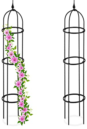 Relaxdays Rankhilfe Obelisk, 2er Set, 130 x 25 cm hoch, Ranksäule für Kletterpflanzen, Metall, freistehend, Rosenturm, schwarz