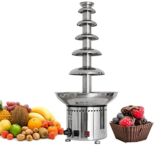 with Temperature Control Chocolate Fountain,4/5/6/7 Tiers Chocolate Fondue Waterfall Machine,Sauce heater for Nacho Cheese, BBQ Sauce, Fruit, Ranch, Liqueurs (6 Tier)