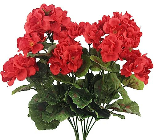 CISDUEO Gerani artificiali, fiori di seta, fiori artificiali, fiori di geranio rosso, per esterni, decorazione per la casa, per interni, giardino, patio, tomba, cimitero, vaso da tavolo, centrotavola