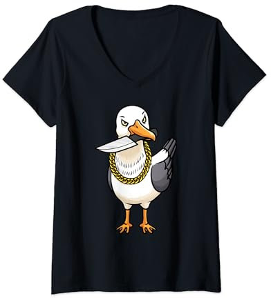 Divertida gaviota con cuchillo pájaro aves marinas aves Camiseta Cuello V