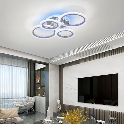 STCH LED Ceiling Lights 60W, Chandelier Bedroom Lights Ceiling 4 Rings with Remote, Light Fittings Ceilings, Dimmable 3000-6500K Ceiling Lamps，Chandeliers for Living Room Kitchen Office Home