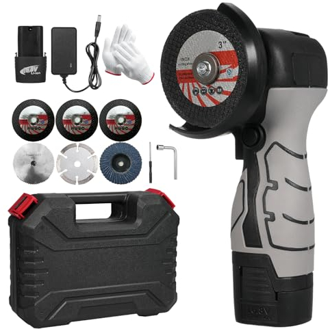 Weytoll Smerigliatrice angolare a batteria 7000 giri/min Mini smerigliatrice elettrica con 2 batterie 16,8 V 2000 mAh e disco abrasivo per tagliare mattoni lucidati, legno, pietra, acciaio