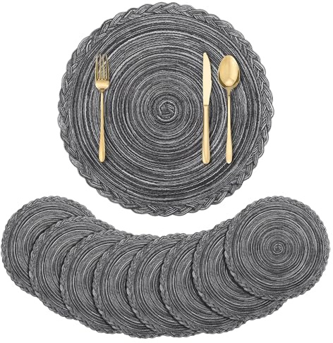fanquare Runde geflochtene Platzsets 8er Set Baumwolle & Polyester Kreis Tischsets 38cm Waschbar rutschfest Tischsets Für Essen Hochzeit Party Kontert