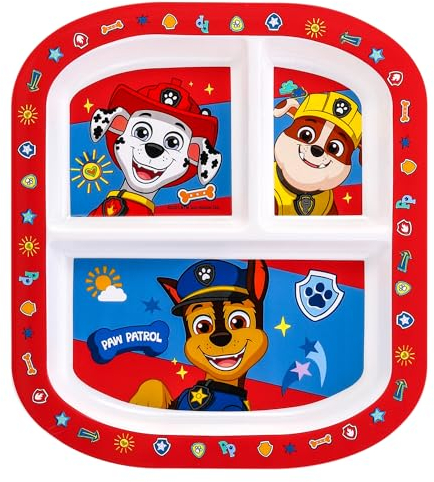 Zawadi Global Paw Patrol - Piatto da pranzo con 3 sezioni, riutilizzabile, per colazione, pranzo e cena