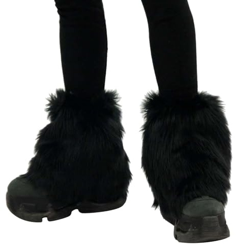 DRALOFAO Damenkostüm, sexy Kunstpelz, warme, Flauschige Plüsch Stulpen Beinlinge/Stiefelärmel/Stiefelüberzieher für Damen Accessoire Set, Fell Stulpen