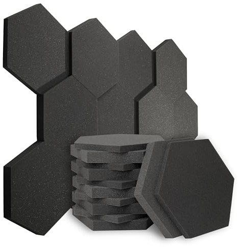 sunnypillow Hexagon Akustikschaumstoff Akustikschaum - 12 Stück - 50 x 43 x 3/5cm - Schallschutzmatte zur effektiven Akustik Dämmung - Absorber Schalldämmung Wand, Wanddekoration Gaming/Studio Deko